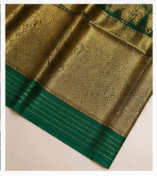Emerald Green Chanderi Silk Saree with Gold Butti & Ornate Zari Border - Image 5