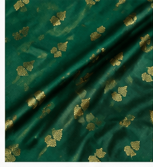Emerald Green Chanderi Silk Saree with Gold Butti & Ornate Zari Border - Image 3