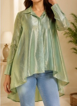 Sage Shimmer High-Low Oversized Tunic Shirt - Image 3