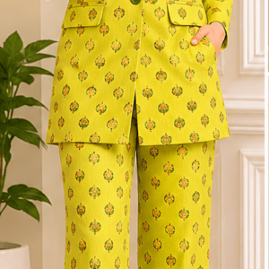 Lime Zest Floral Print Tailored Blazer & Wide-Leg Trousers Co-ord Set