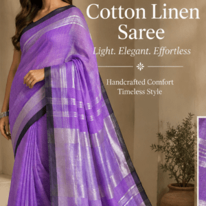 Royal Purple Cotton Linen Saree with Silver Zari Borders