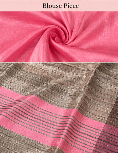 Blush Pink & Silver-Grey Ghicha Silk Saree with Charcoal Mauve Borders - Image 5