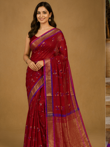 Maroon Chanderi Silk Saree with Copper Zari Border - Image 6