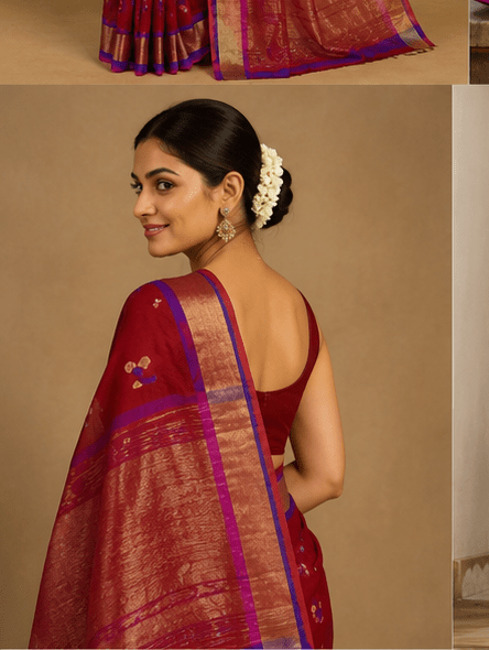 Maroon Chanderi Silk Saree with Copper Zari Border - Image 4