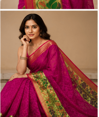 Dhaga Signature Magenta Handloom Net Saree with Kalamkari-Inspired Border - Image 10
