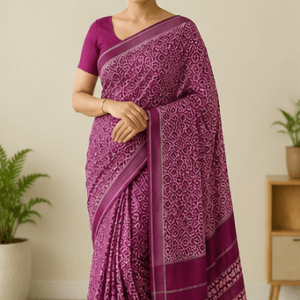 Handloom Magenta Cotton Ikkat Saree