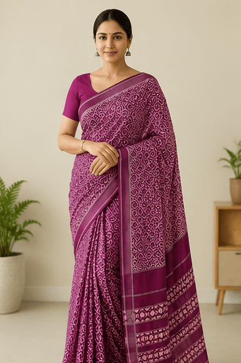 Handloom Magenta Cotton Ikkat Saree