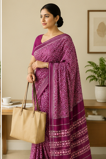 Handloom Magenta Cotton Ikkat Saree - Image 7
