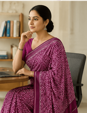 Handloom Magenta Cotton Ikkat Saree - Image 4