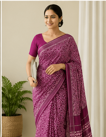 Handloom Magenta Cotton Ikkat Saree - Image 3