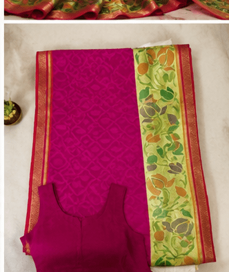 Dhaga Signature Magenta Handloom Net Saree with Kalamkari-Inspired Border - Image 8