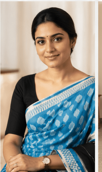 Turquoise Blue & Black Handloom Ikkat Cotton Saree with Geometric print - Image 4