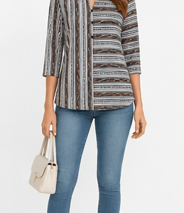 Women's Dual-Pattern Multi-Directional Striped Tunic Top