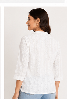 Elegance in White: Women's Chikankari Embroidered Cotton Short Kurti - Image 4
