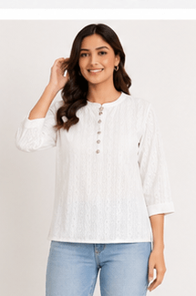 Elegance in White: Women's Chikankari Embroidered Cotton Short Kurti - Image 5