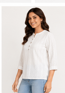 Elegance in White: Women's Chikankari Embroidered Cotton Short Kurti - Image 6