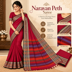 Crimson Red Narayan Peth Handloom Cotton Saree with Striped Pallu